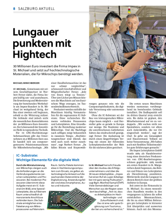 Zeitungsartikel "Lungauer punkten mit Hightech" in den Salzburger Nachrichten - Seite 1